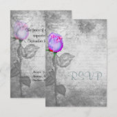  Paarse Rosebud Wedding RSVP Kaartje (Voorkant / Achterkant)