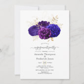 Paarse, Royal Blue & Gold Floral Engagement Party Kaart (Voorkant)