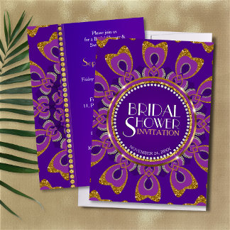 Paarse Royal Gold Glitter Bruiloft Feest Uitnodigi Kaart