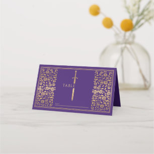 Paarse Royal Medieval Sword Weddenschap Place Card