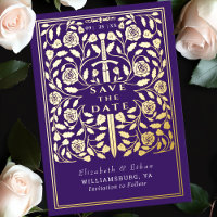 Paarse Royal Medieval Sword Wedding Save the Date