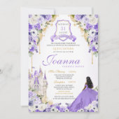 Paarse Royal Princess Gold & Lavendel Quinceanera Kaart (Voorkant)