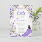Paarse Royal Princess Gold & Lavendel Quinceanera Kaart (Staand voorkant)