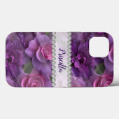 Paarse & roze 3D rozen, diamant lijst op maat Case-Mate iPhone Case (Achterkant (horizontaal))