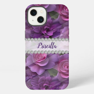 Paarse & roze 3D rozen, diamant lijst op maat iPhone 13 Hoesje