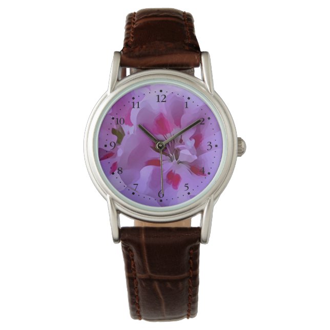 Paarse Roze Abstract Hibiscus Bloem Horloge (Voorkant)
