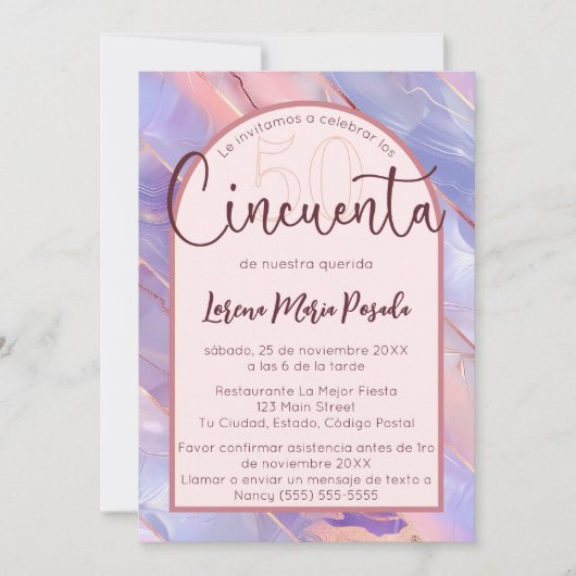 Paarse Roze Agaat Spaans 50ste verjaardag voor haa Kaart (Voorkant)