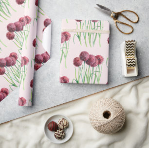Paarse roze alliums Bloem Waterverf illustratie Cadeaupapier