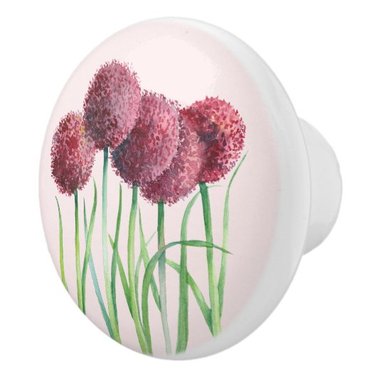 Paarse roze alliums Bloem Waterverf illustratie Keramische Knop (Rechts)
