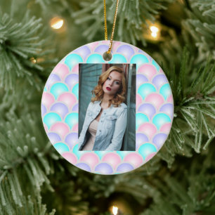 paarse roze aqua blue pastel mermaid scales keramisch ornament