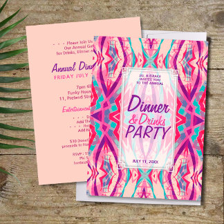 Paarse Roze Aqua Boho Chic Diner Dranken Feest Kaart