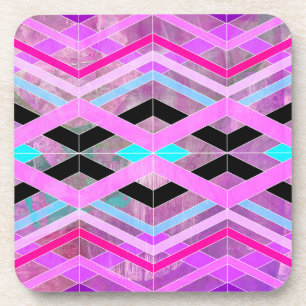 Paarse Roze & Aqua Geometrische Crossing Stripes Bier Onderzetter