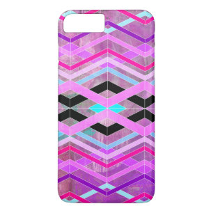Paarse Roze & Aqua Geometrische Crossing Stripes iPhone 8 Plus / 7 Plus Hoesje