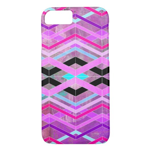Paarse Roze & Aqua Geometrische Crossing Stripes Case-Mate iPhone Case (Achterkant)
