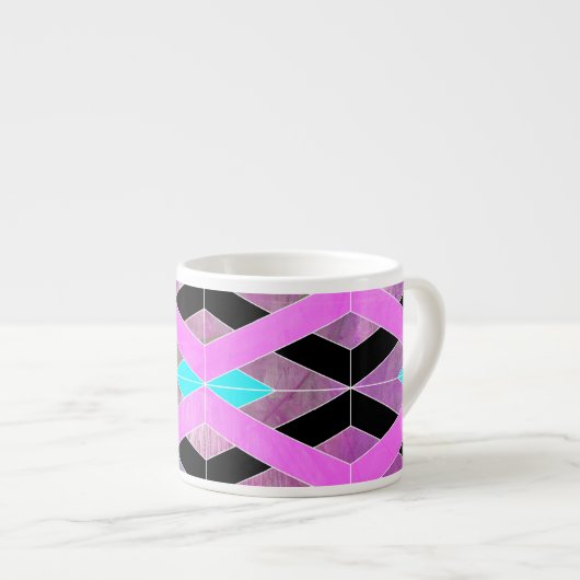 Paarse Roze & Aqua Geometrische Crossing Stripes Espresso Kop (Voorkant rechts)