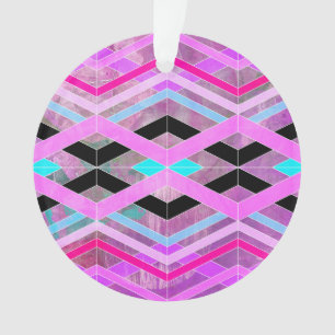 Paarse Roze & Aqua Geometrische Crossing Stripes Ornament