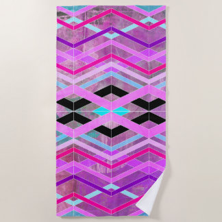 Paarse Roze & Aqua Geometrische Crossing Stripes Strandlaken