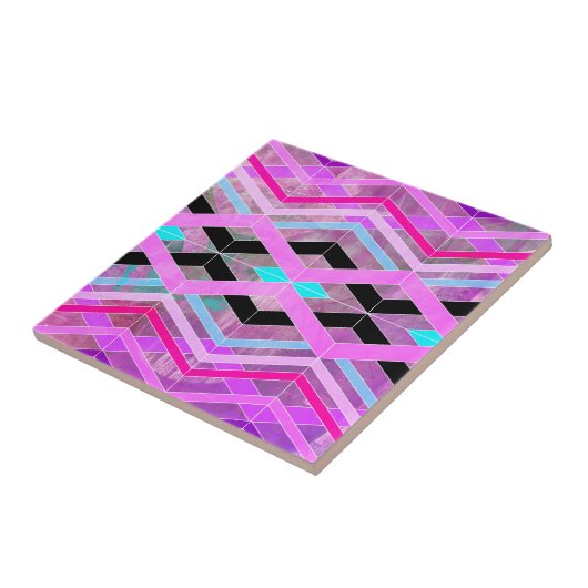 Paarse Roze & Aqua Geometrische Crossing Stripes Tegeltje (Zijkant)