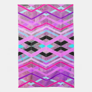 Paarse Roze & Aqua Geometrische Crossing Stripes Theedoek
