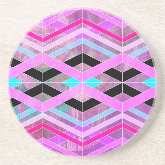 Paarse Roze & Aqua Geometrische Crossing Stripes Zandsteen Onderzetter (Voorkant)