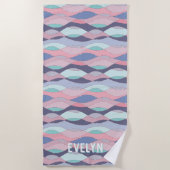 Paarse Roze Aqua Wavy Gepersonaliseerde naam Strandlaken (Voorkant)