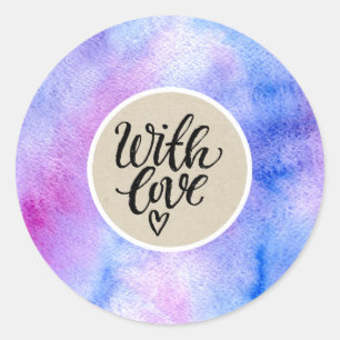 Paarse Roze Aquarel Kraft Met Liefde Favoriet Ronde Sticker