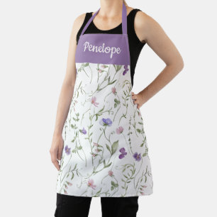Paarse Roze Aquarel Wilde Bloem Eigen Naam Schort