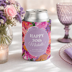 Paarse Roze Aquarel Wilde Bloemen 30e Verjaardag Blikjeskoeler