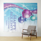 Paarse roze ballen sneeuwvlok Kerstgroet Wandkleed (In Situ (horizontaal))