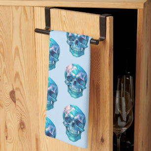 Paarse Roze Blau Schedel Lichtblauwe Halloween Theedoek