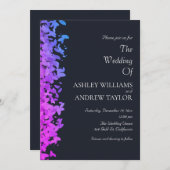 Paarse Roze Blauw Blad Elegant Donker Navy Bruilof Kaart (Voorkant / Achterkant)