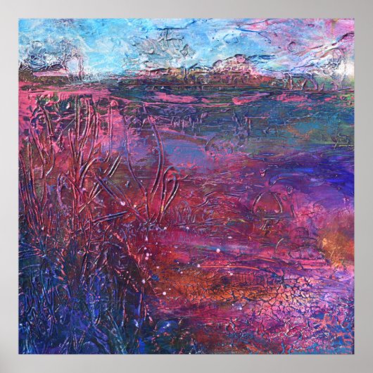 Paarse Roze Blauw Getextureerd Abstract Schilderen Poster (Voorkant)
