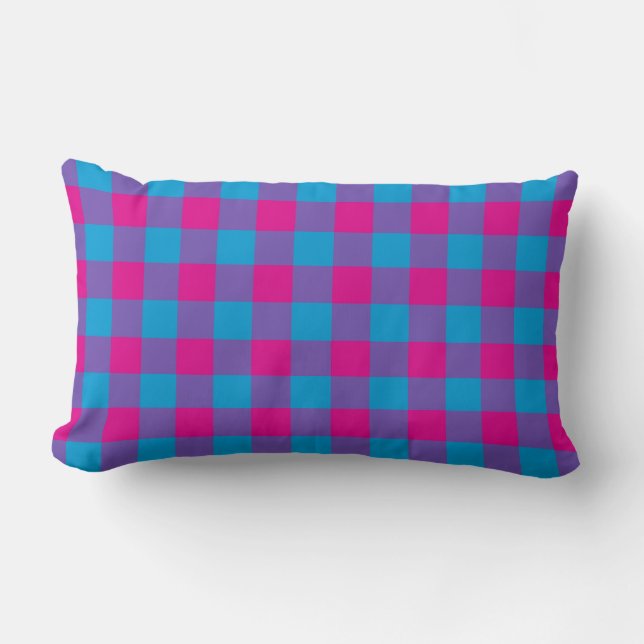 Paarse Roze Blauw Plaid Checker Pattern Kussen (Voorkant)