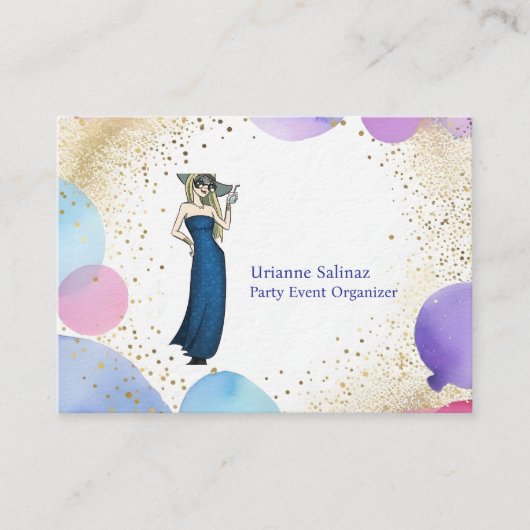 Paarse Roze Blauwe Ballon Stijlvolle feestorganisa Visitekaartje (Voorkant)