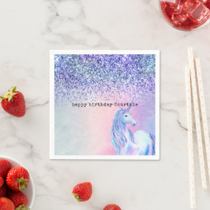 Paarse roze blauwe ombre glitter Unicorn Servet