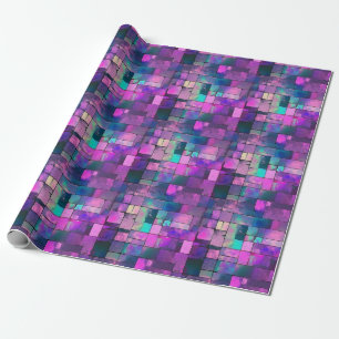  Paarse Roze Blauwe Vierkantjes Rechthoekpatroon Cadeaupapier