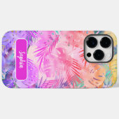 Paarse roze Blauwgroen Tropische Bladeren, Script  Case-Mate iPhone Case (Achterkant (horizontaal))