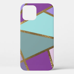 Paarse roze Blauwgroen Turquoise & Bronze Gold Geo iPhone 12 Hoesje
