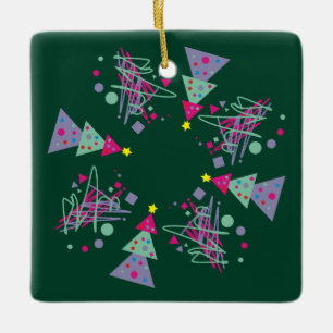 Paarse roze Blauwgroen vormen Groene Rode Kerstmis Keramisch Ornament