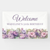 Paarse Roze Bloemen 50ste Verjaardag Welkom Spandoek (Horizontaal)