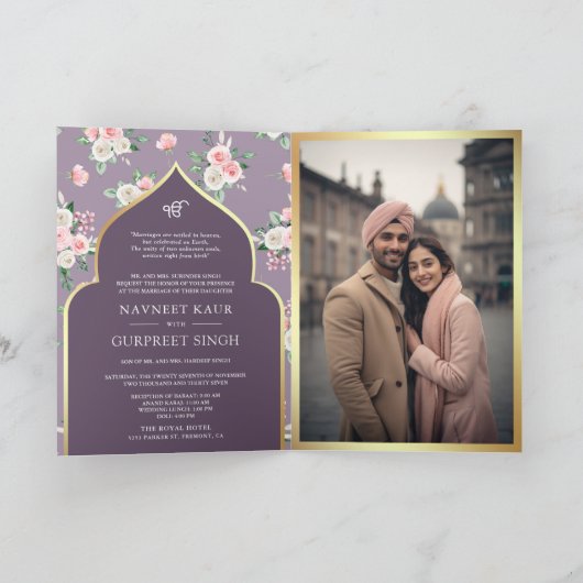 Paarse Roze Bloemen Alles in een Anand Karaj Bruil (Binnen)