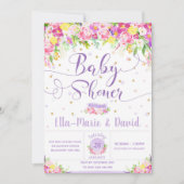 Paarse Roze Bloemen Baby Douche Uitnodigingen Meis (Voorkant)