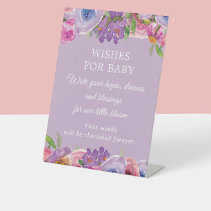 Paarse Roze Bloemen Baby shower Wensen voor Baby Reclamebord Met Voetstuk