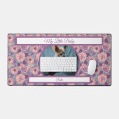 Paarse Roze Bloemen & banners met naam/fase Bureaumat (Keyboard & Muis)