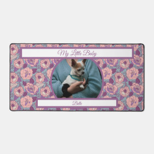 Paarse Roze Bloemen & banners met naam/fase Bureaumat