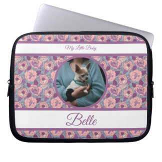 Paarse Roze Bloemen & banners met naam/fase Laptop Sleeve