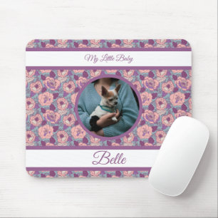 Paarse Roze Bloemen & banners met naam/fase Muismat