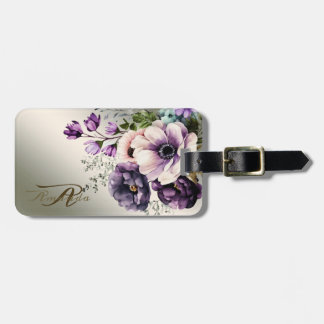 Paarse Roze Bloemen Golden Elegant Bagagelabel