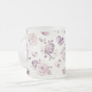 Paarse Roze Bloemen & Harten Matglas Koffiemok