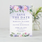 Paarse Roze Bloemen Modern Save the Date Kaart (Staand voorkant)